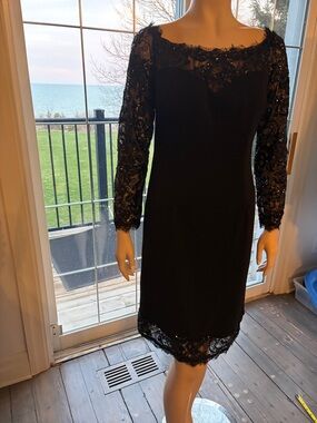 JS Collections Black Long Sleeve Lace Cocktail Dress